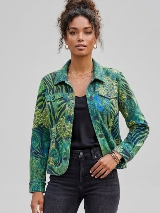 Attyre Jackets & Blazers - Attyre Paisley Vibrant Soft Jacket Green/Blue Farm Rio Boho Eclectic Size Large